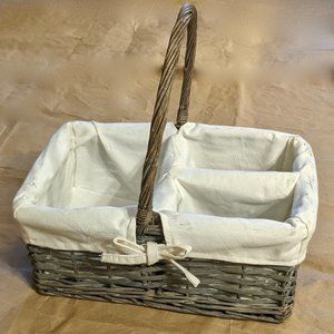 Lined NWOT Divided Wicker Organizer Basket (Grey)